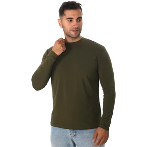 Penye Bizden Erkek Dik Yaka Slim Fit Pamuk Likra Tişört-Haki