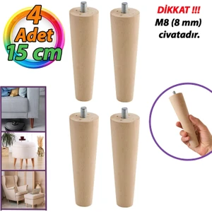 4 Adet Ahşap 15 cm Dolap Mobilya Koltuk Kanepe Destek Ayağı - Konik M8 Civatalı