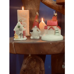 3'lü Happy New Year Büyük Evi & Noel Evi &  Gnome  Dekoratif Mum Seti