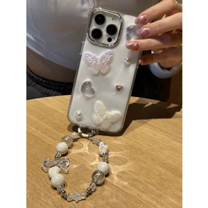 Paladyum Case Apple iPhone 15 Pro Uyumlu Lux Işıltılı Inci Charmlı Kelebekli Kılıf
