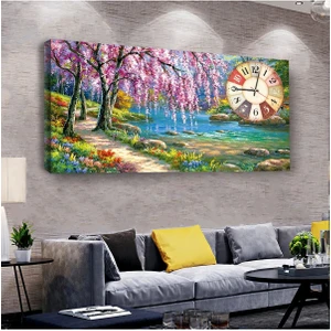Zevahir Mobilya Dekorasyon Manzara 120 X 60 Saatli Kanvas Tablo