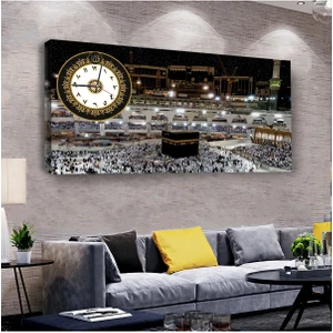 Zevahir Mobilya Dekorasyon Kabe Dini 100 X 50 Cm Saatli Kanvas Tablo