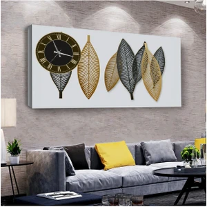 Zevahir Mobilya Dekorasyon Yaprak 100 X 50 Cm Saatli Kanvas Tablo