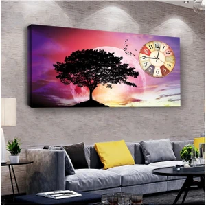 Zevahir Mobilya Dekorasyon Ağaç Manzara 100 X 50 Cm Saatli Kanvas Tablo