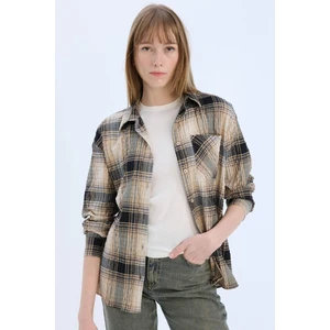 Oversize Geniş Kalıp Kareli Uzun Kollu Gömlek