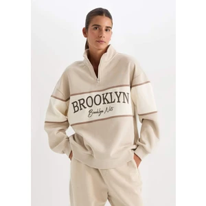 DeFactoFit NBA Brooklyn Nets Oversize Geniş Kalıp Dik Yaka Fermuarlı Kalın Sweatshirt D2428AX24AU