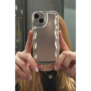 Paladyum Case Apple iPhone 13 Uyumlu Zigzaglı Dalgalı Gümüş Puf Kılıf
