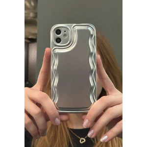 iPhone 12 Uyumlu Zigzaglı Dalgalı Gümüş Puf Kılıf