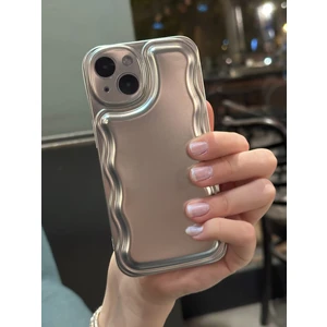 Paladyum Case Apple iPhone 14 Uyumlu Zigzaglı Dalgalı Gümüş Puf Kılıf