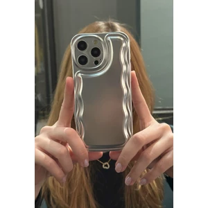 Paladyum Case Apple iPhone 14 Promax Uyumlu Zigzaglı Dalgalı Gümüş Puf Kılıf