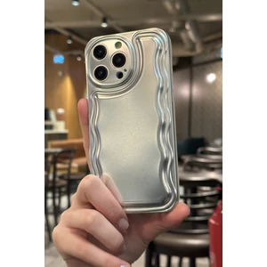 Paladyum Case Apple iPhone 15 Promax Uyumlu Zigzaglı Dalgalı Gümüş Puf Kılıf