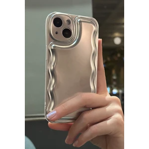 iPhone 15 Plus Uyumlu Zigzaglı Dalgalı Gümüş Puf Kılıf