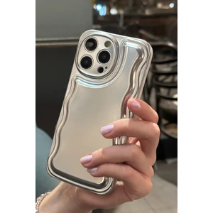 Paladyum Case Apple iPhone 15 Pro Uyumlu Zigzaglı Dalgalı Gümüş Puf Kılıf