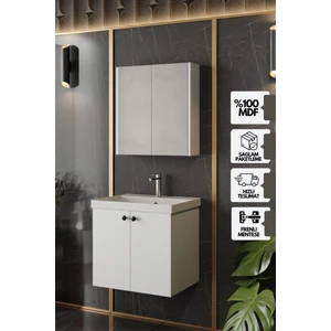 Karen Banyo Mimoza 60 cm Mdf,lavabolu,aynalı Banyo Dolabı Seti,seramik Lavabo Dahil Beyaz Mdf