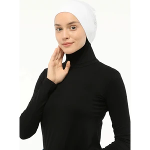 Hazır Pratik Geçmeli Lastikli Tesettür Bone - Beyaz
