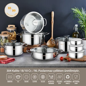 16 Parça Cool Prime Paslanmaz Çelik Tencere Seti & Çelik Saklama Kabı