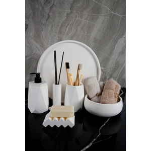 6 Parça Mermer Desenli Beton Banyo Seti Katı Sıvı Sabunluk Diş Fırçalığı Havluluk Tütsülük Tepsi