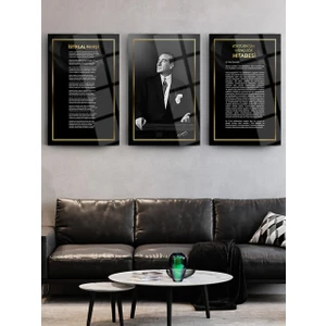 Atatürk Gençliği Hitabe ve Istiklal Marşı 3 Lü Set 4mm Kırılmaz Temperli Yüksek Çözünürlüklü Cam Tab