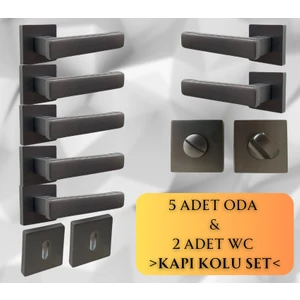 Lusso Antrasit 5 Adet Oda 2 Adet Wc Kare Rozetli Kapı Kolu Set