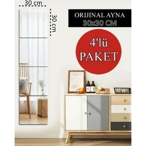 4 Adet 30 x 30  cm  Dekoratif Kare Ayna - Çift Taraflı Bant Ile Gönderilir, Gerçek Cam Ayna