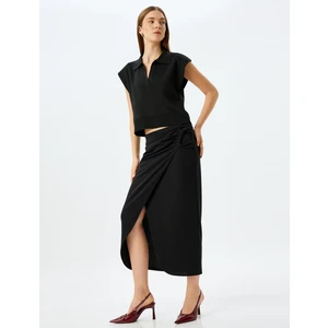 Slim Fit Drapeli Midi Boy Asimetrik Kruvaze Etek
