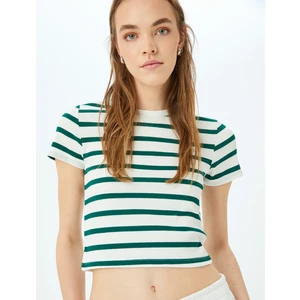 Basic Çizgili Bisiklet Yaka Kısa Kollu Kaşkorse Slim Fit T-Shirt