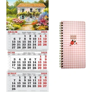Keskin Çiçekli Set 2025 Takvim ve  (8X16) Haftalık Spiralli Cep Ajandası