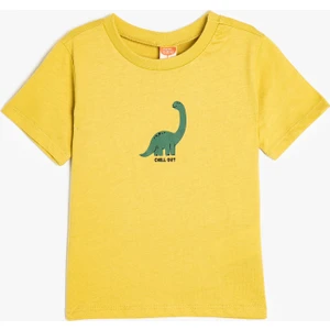 Dinozorlu T-Shirt Kısa Kollu Bisiklet Yaka Pamuklu