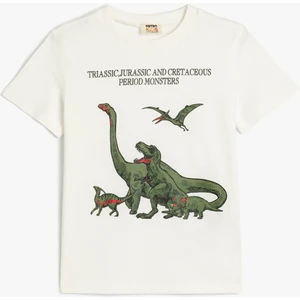 Dinozorlu T-Shirt Kısa Kollu Bisiklet Yaka Pamuklu
