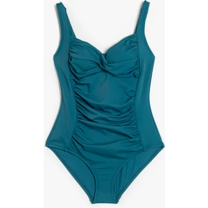 Drape Detaylı Kalp Yaka Toparlayıcı Mayo