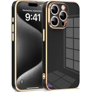 iPhone 15 Pro Max Uyumlu Kılıf Kamera Korumalı Arkası Renkli Kenarları Parlak Dore Tasarım Kapak