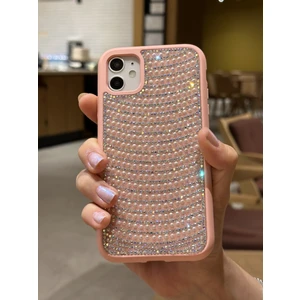 Paladyum Case iPhone 11 Uyumlu Pembe Pırlanta Taşlı Kılıf