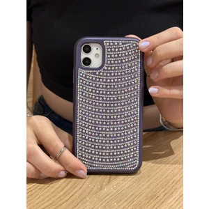 Paladyum Case iPhone 11 Uyumlu Mor Pırlanta Taşlı Kılıf