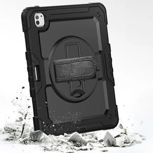 iPad Pro 13 Inç M4 2024 7. Nesil Için Kılıf (Model: A2925, A2926, A3007) Tam Koruma Darbe Emici, 360° Dönebilen Stand, Ayarlanabilir Omuz Askısı, Kalem Tutucu