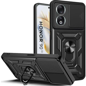 M.tk moveteck Honor 90 Kılıf Kamera Korumalı Sürgülü Yüzüklü Standlı Armor Military Tank Kızaklı Sert Silikon Kapak