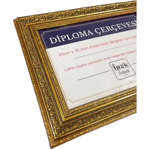 İpek Sanat Diploma Çerçevesi 25 x 35,3 Boyutunda Gold Varaklı Model - Hakiki Camlı Diploma Çerçevesi