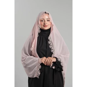 Hürrem Bone Pudra Namaz Başörtüsü Şal Şifon Kumaş Güpürlü 202106_06