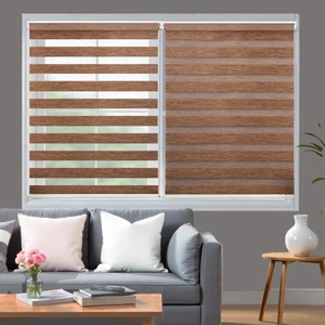 Kahverengi Bambu Stor Zebra Perde, Oturma Odası Perdesi, Balkon Perdesi (Dayanıklı Alüminyum Kasa)