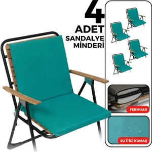 4'lü Sandalye Minderi Su Itici Kumaş 40X40 cm Sünger Sırtlıklı Sandalye Minderi Bağcıklı Turkuaz