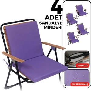 4'lü Sandalye Minderi Su Itici Kumaş 40X40 cm Sünger Sırtlıklı Sandalye Minderi Bağcıklı Mor