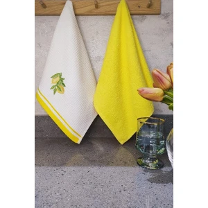 2’li Mutfak Havlusu – Limon Figürlü & Sarı Havlu Takımı - Yumuşak & Nakışlı Kurulama Bezleri - 40 x 60  cm