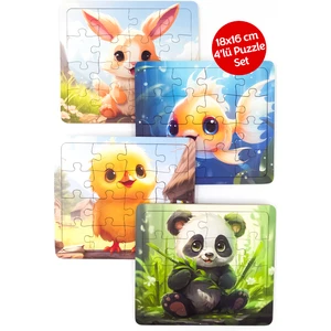 Çocuklar İçin Eğitici Ahşap Puzzle Yapboz Bultak 16 Parçalı 4’lü Set