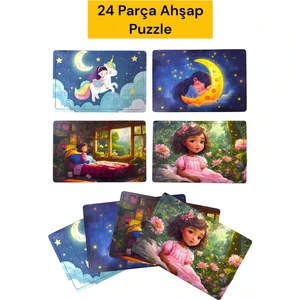 Çocuklar Için Eğitici ve Öğretici Ahşap 24 Parçalı 4 Adet Puzzle Yapboz Montessori Oyuncak Seti