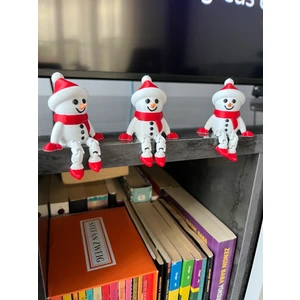 3'lü, Şapkalı Kardan Adam Şeklinde Ayakları Hareketli Yılbaşı Süsü, Masa Süsü, Dekoratif Obje- 8  cm