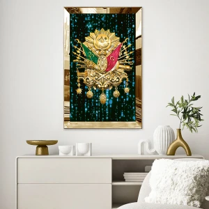 Zevahir Mobilya Dekorasyon Gümüş  Aynalı Pleksi Çerçeveli Mavi Parıltı Görüntüsü Osmanlı Arması Tablo