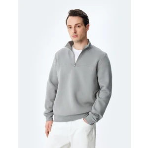 Uzun Kollu Pamuk Karışımlı Basic Yarım Fermuarlı Sweatshirt