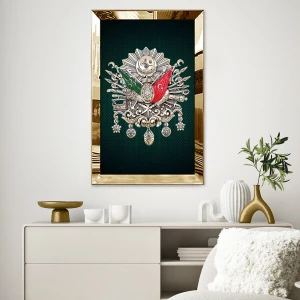 Zevahir Mobilya Dekorasyon Gold  Aynalı Pleksi Çerçeveli Osmanlı Arması Tablo