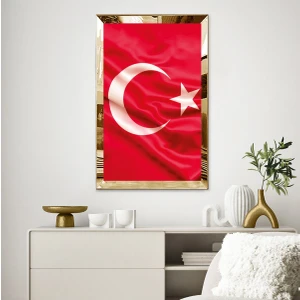 Zevahir Mobilya Dekorasyon Gold  Aynalı Pleksi Çerçeveli Türk Bayrağı Tablo