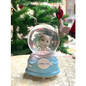 Çırpan Ev Mavi Kedili Kar Küresi Desen2  13 cm