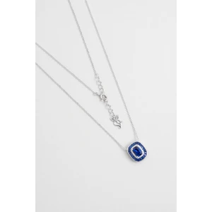 Safir Mavisi 18 Ayar Beyaz Altın Kaplama 45 cm Gümüş Kolye